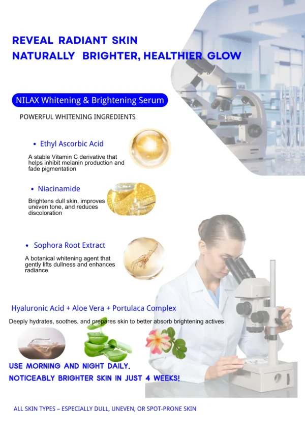 Key ingredients of Nilax Serum: 3-O-Ethyl Ascorbic Acid, Aloe Vera